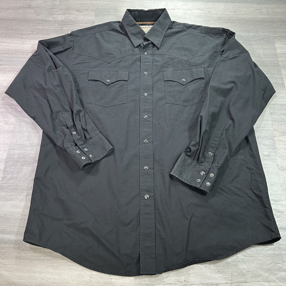 Cinch‎ Miller Ranch Shirt Mens XL Black Solid Western Cowboy Button Up